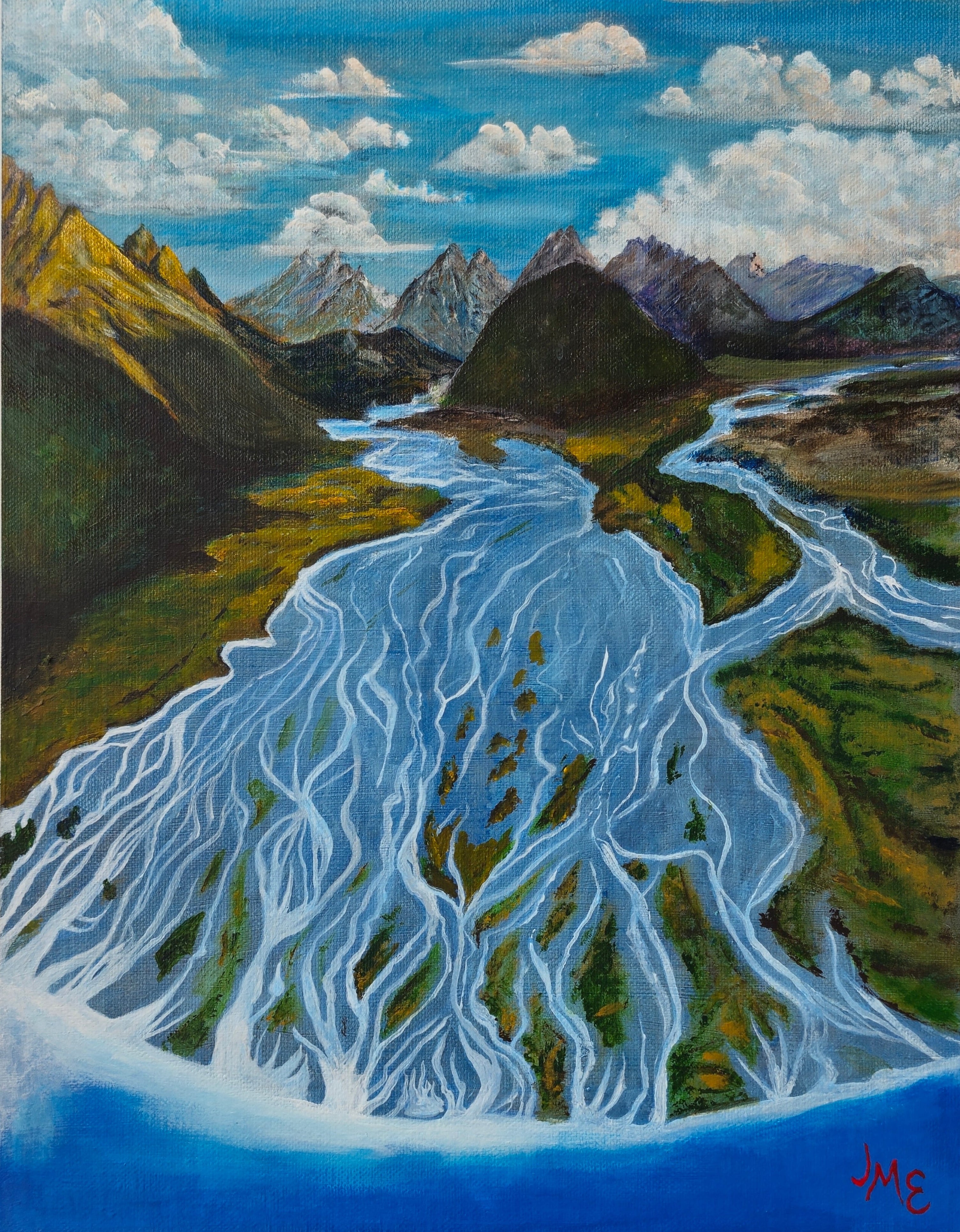 Dart River Braided River Lake Wakatipu By New Zealand Artist Joan Edridge